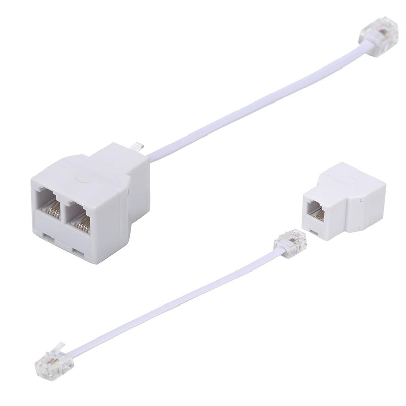 Ubramac Phone Line Splitter,Telephone Splitter,with RJ11 6P4C Plugs,Suitable for Telephone,Fax Machine,White 2-Pack - Image 1